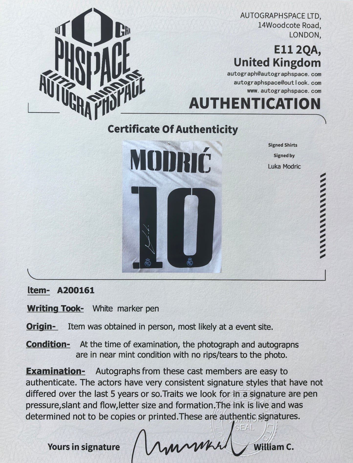 Luka Modric signed shirt COA AUTOGRAPHSPACE