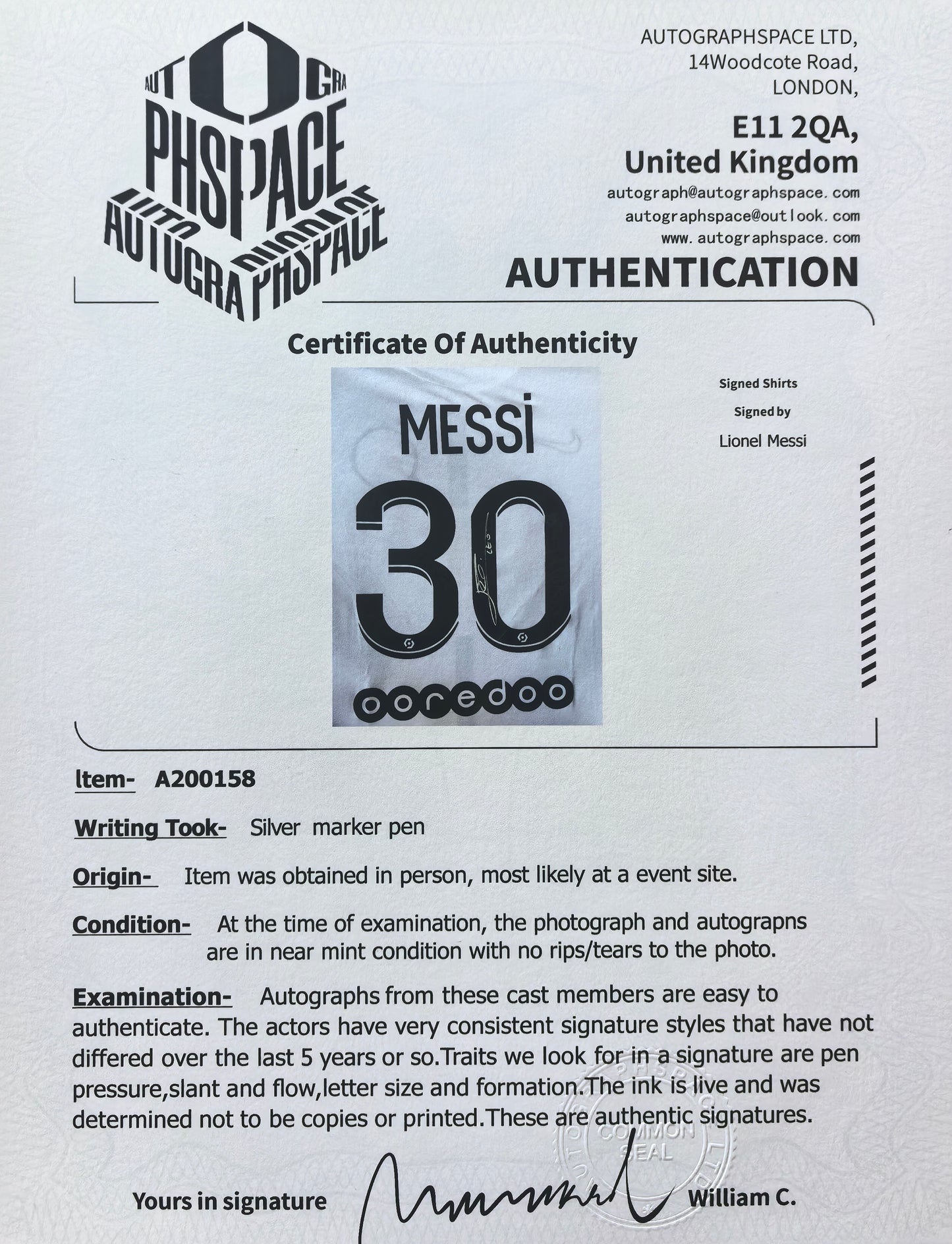 Lionel Messi signed shirt COA AUTOGRAPHSPACE
