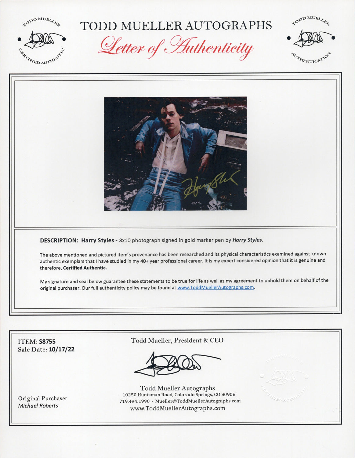 Harry Styles Autograph 8X10 Photo PSADNA COA - Premium Autographs from Autographspace - Just $160.00! Shop now at Autographspace