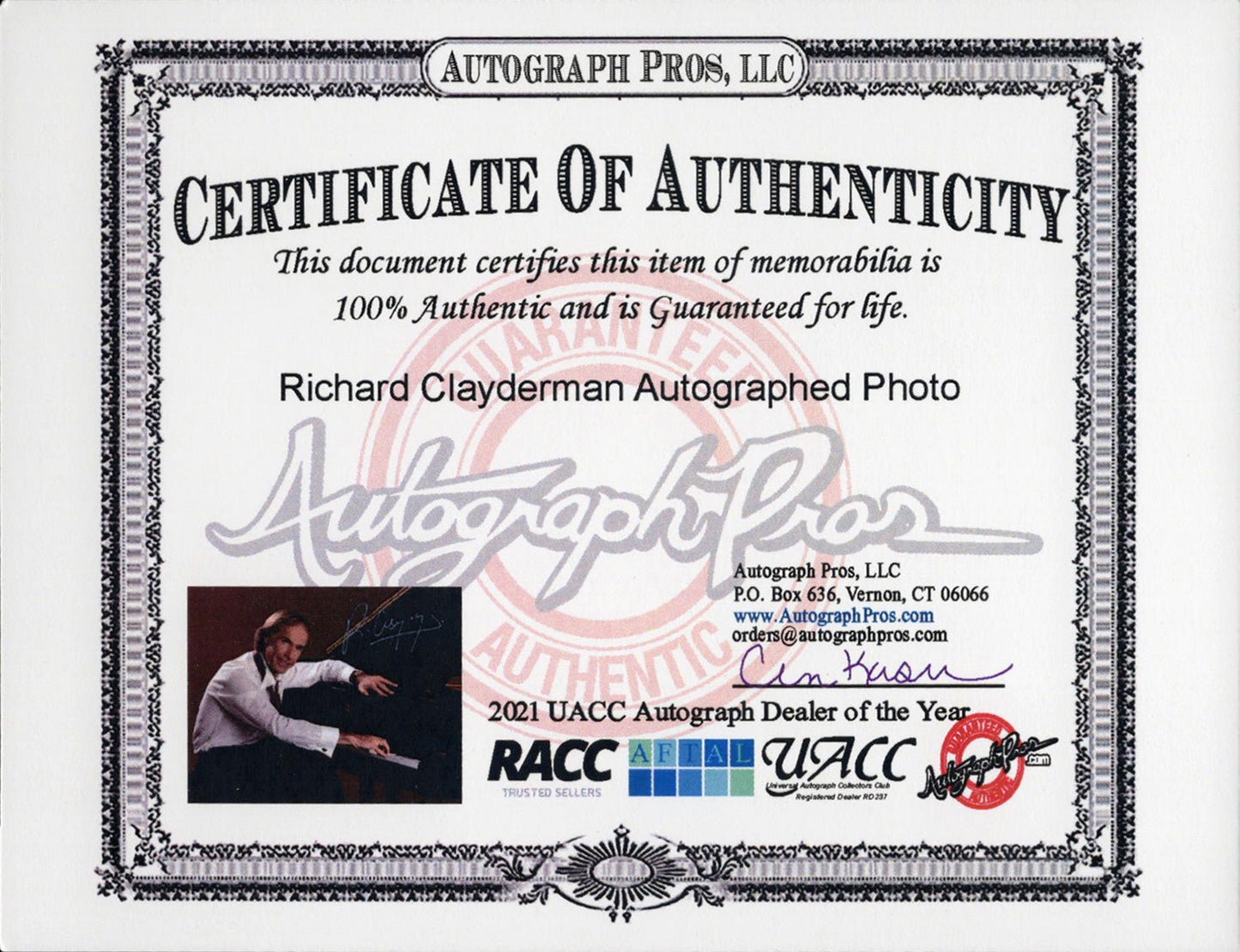 Richard Clayderman Autograph 8X10 Photo Autograph Pros COA - Premium Autograph from Autograph - Just $90! Shop now at Autographspace